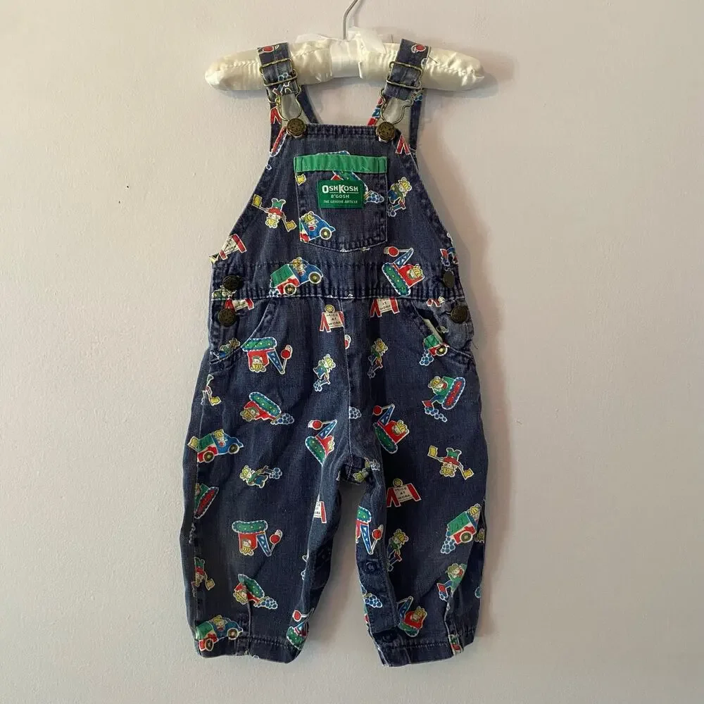 Oshkosh B'Gosh Vintage 90s Navy Blue Mice at Work 18 Month Baby Overalls Cotton
